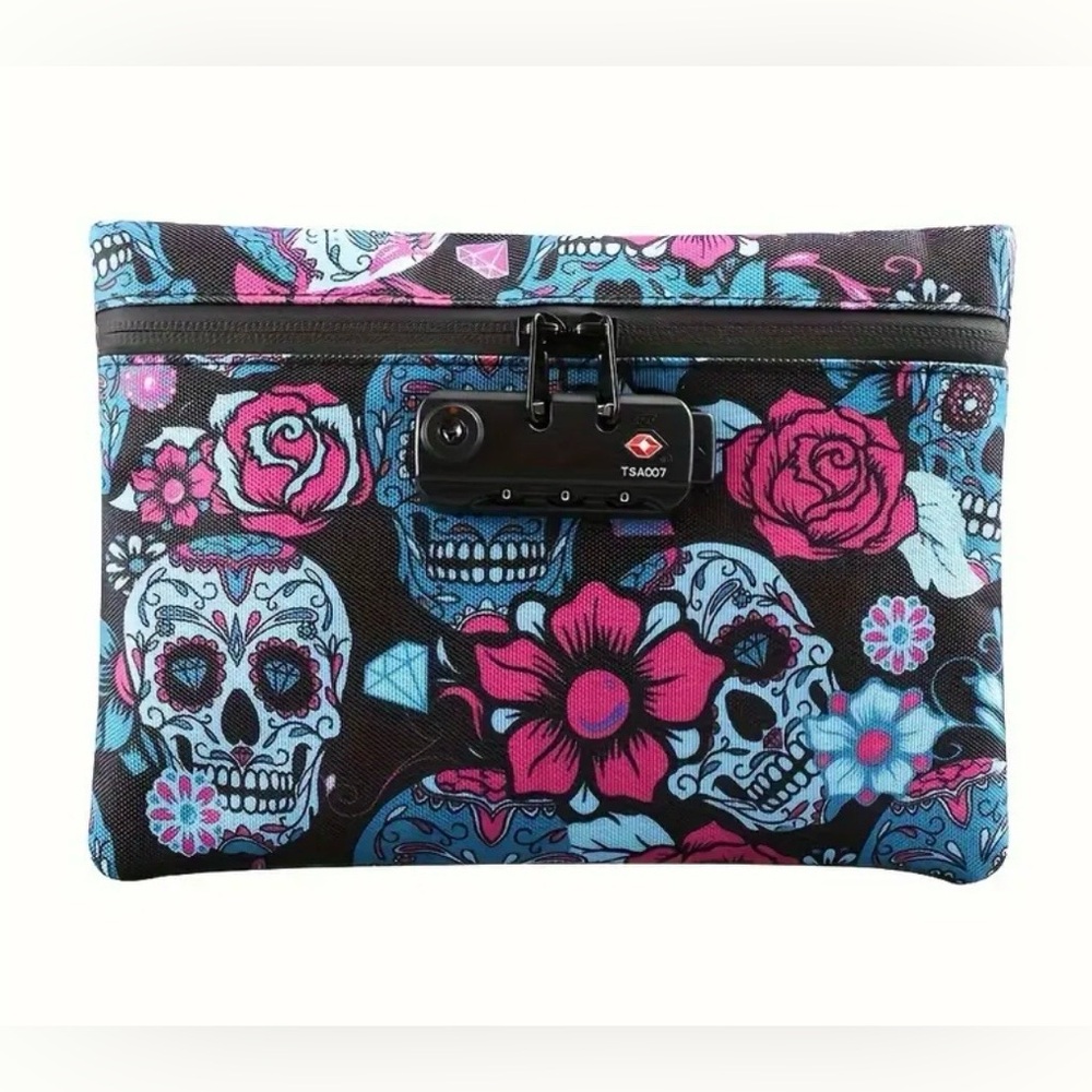 Smell Proof/Odor Proof Floral Skull Pattern Pouch with Lock - Picture 1 of 5